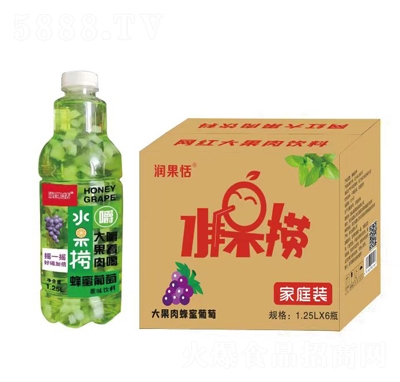 潤(rùn)果恬水果撈大果肉蜂蜜葡萄果汁飲料1.25LX6瓶