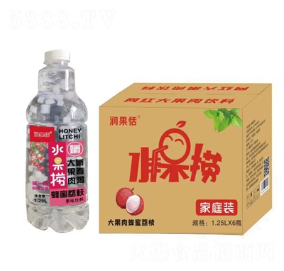 潤(rùn)果恬水果撈大果肉蜂蜜荔枝果汁飲料1.25LX6瓶