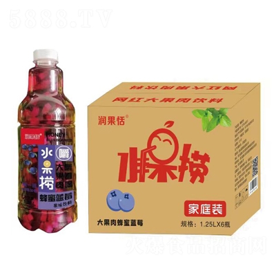潤(rùn)果恬水果撈大果肉蜂蜜藍(lán)莓果汁飲料1.25LX6瓶