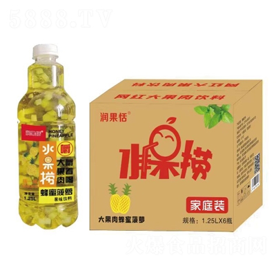 潤(rùn)果恬水果撈大果肉蜂蜜菠蘿果汁飲料1.25LX6瓶