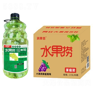 潤(rùn)果恬水果撈大果肉蜂蜜葡萄果汁飲料2.5LX6瓶
