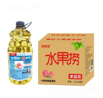 潤(rùn)果恬水果撈大果肉蜂蜜蜜桃果汁飲料2.5LX6瓶