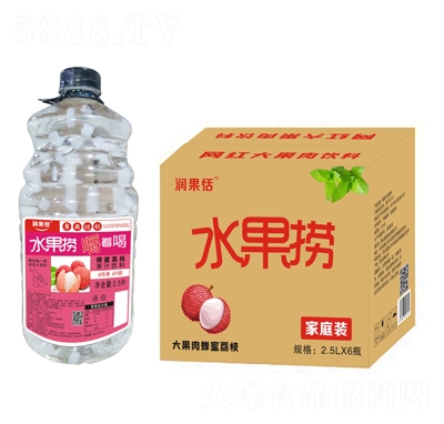 潤(rùn)果恬水果撈大果肉蜂蜜荔枝果汁飲料2.5LX6瓶