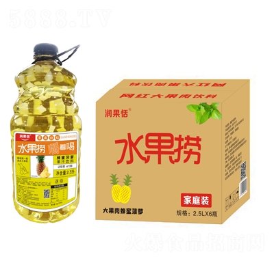 潤(rùn)果恬水果撈大果肉蜂蜜菠蘿果汁飲料2.5LX6瓶