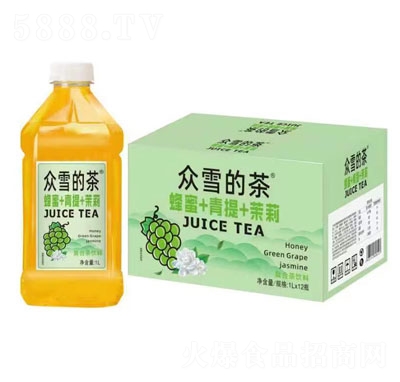 眾雪的茶蜂蜜+青提+茉莉復(fù)合茶飲料1LX12