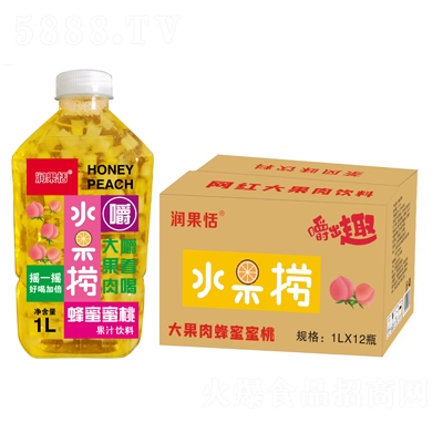 潤(rùn)果恬水果撈大果肉蜂蜜蜜桃1LX12瓶