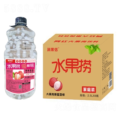 潤(rùn)果恬水果撈大果肉蜂蜜荔枝果汁飲料家庭裝2.5LX6瓶