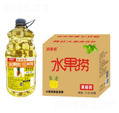 潤(rùn)果恬水果撈大果肉蜂蜜菠蘿果汁飲料家庭裝2.5LX6瓶